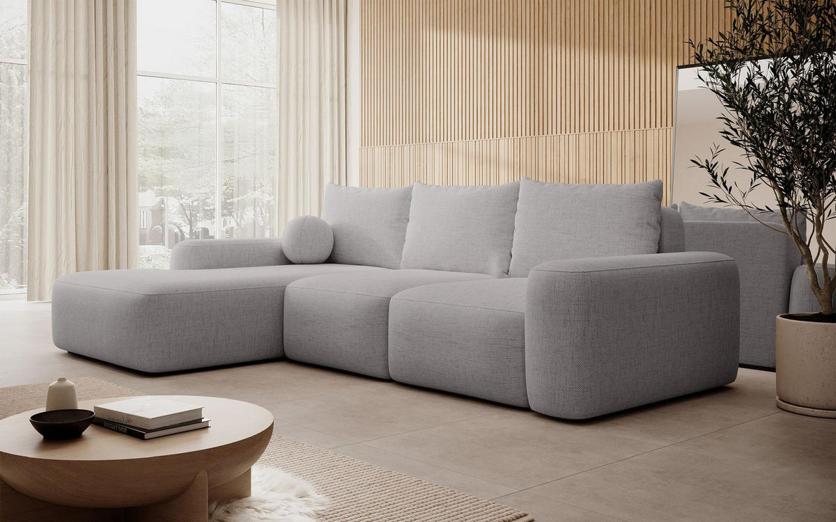 ECKSOFA Carnos mit Ballkissen, Grau Chenille, linksseitig - Schwarz/Grau, Kunststoff/Textil (264/162cm) - Selsey