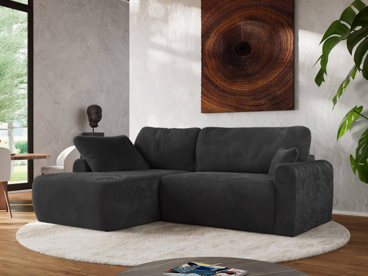 ECKSCHLAFSOFA CUBO L Dunkelgrau Plüsch - links - Dunkelgrau/Schwarz, Kunststoff/Textil (273/187cm) - MKS