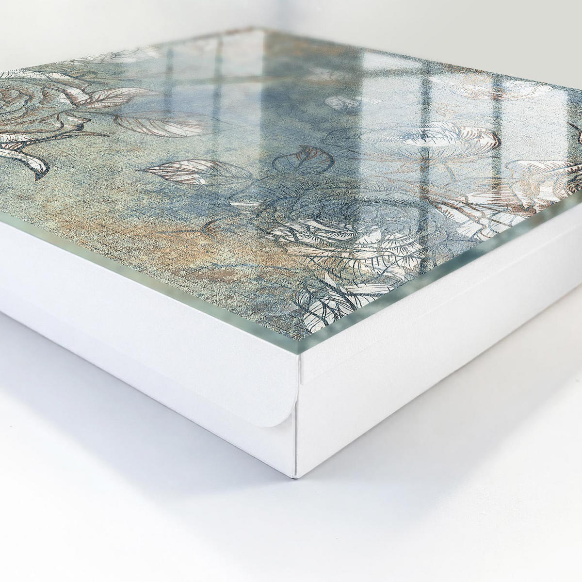 SCHLÜSSELBOX Weiß 30x30 cm – Türöffnung nach rechts - Blumenmuster - Blau, Metall (30/30/5cm) - TULUP