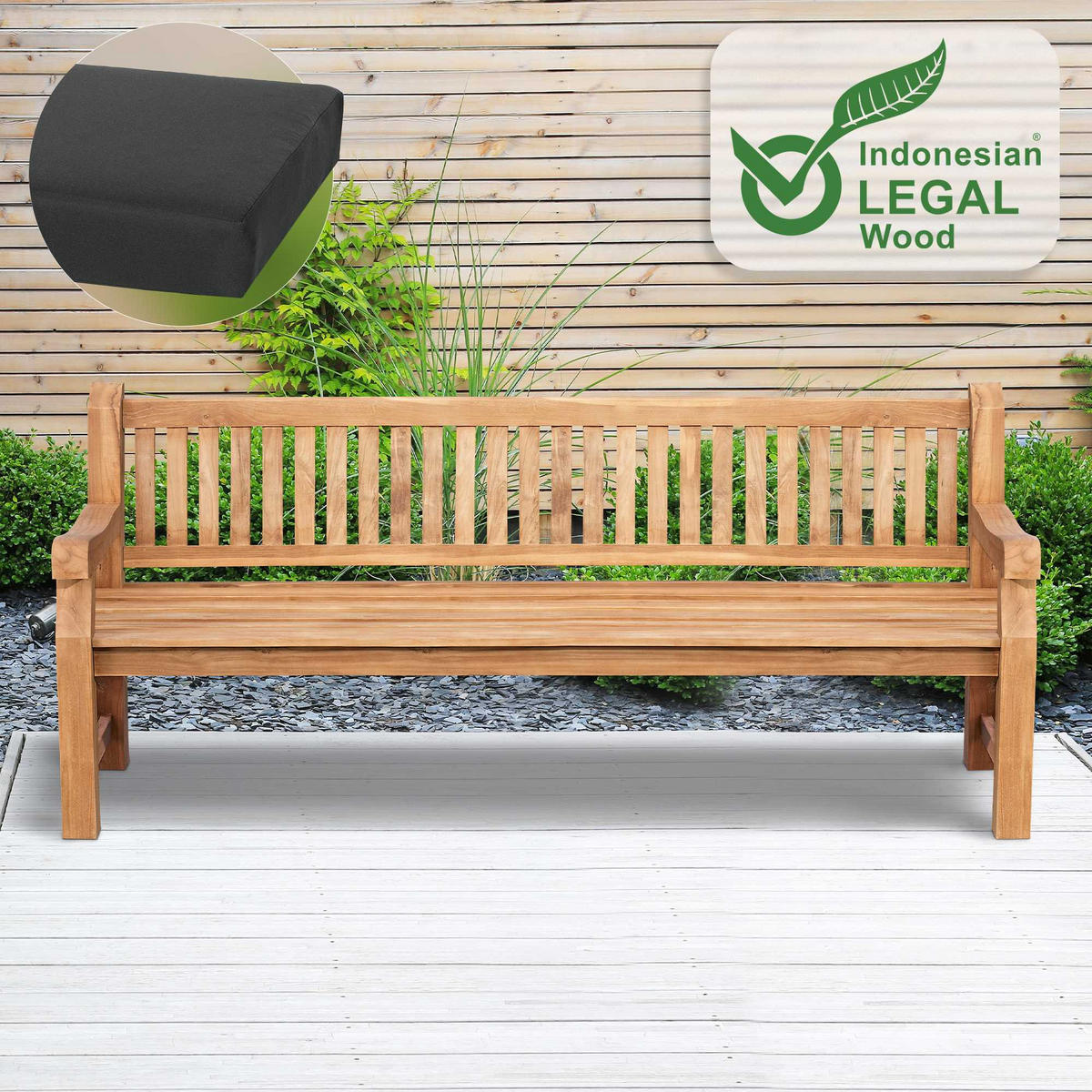 GARTENBANK Teakbank Dabel Holz Dunkelgrau Holzbank 220cm - Dunkelgrau, Holz (220/93/61cm) - DELUKE