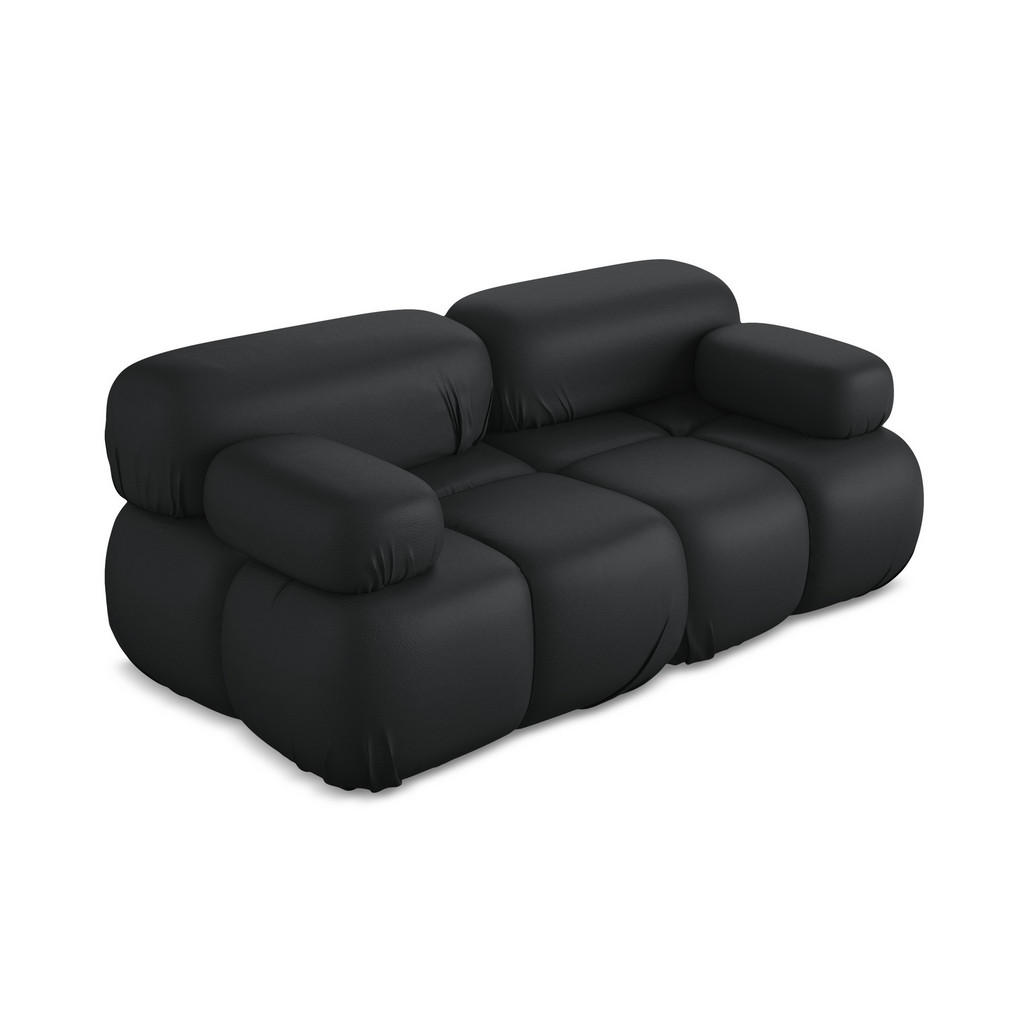Thumbnail - Makamii 2-Sitzer-Sofa, Schwarz, Leder, Füllung: Schaumstoff, 190x70x96 cm, Made in EU, Wohnzimmer, Sofas & Couches, Sofa...