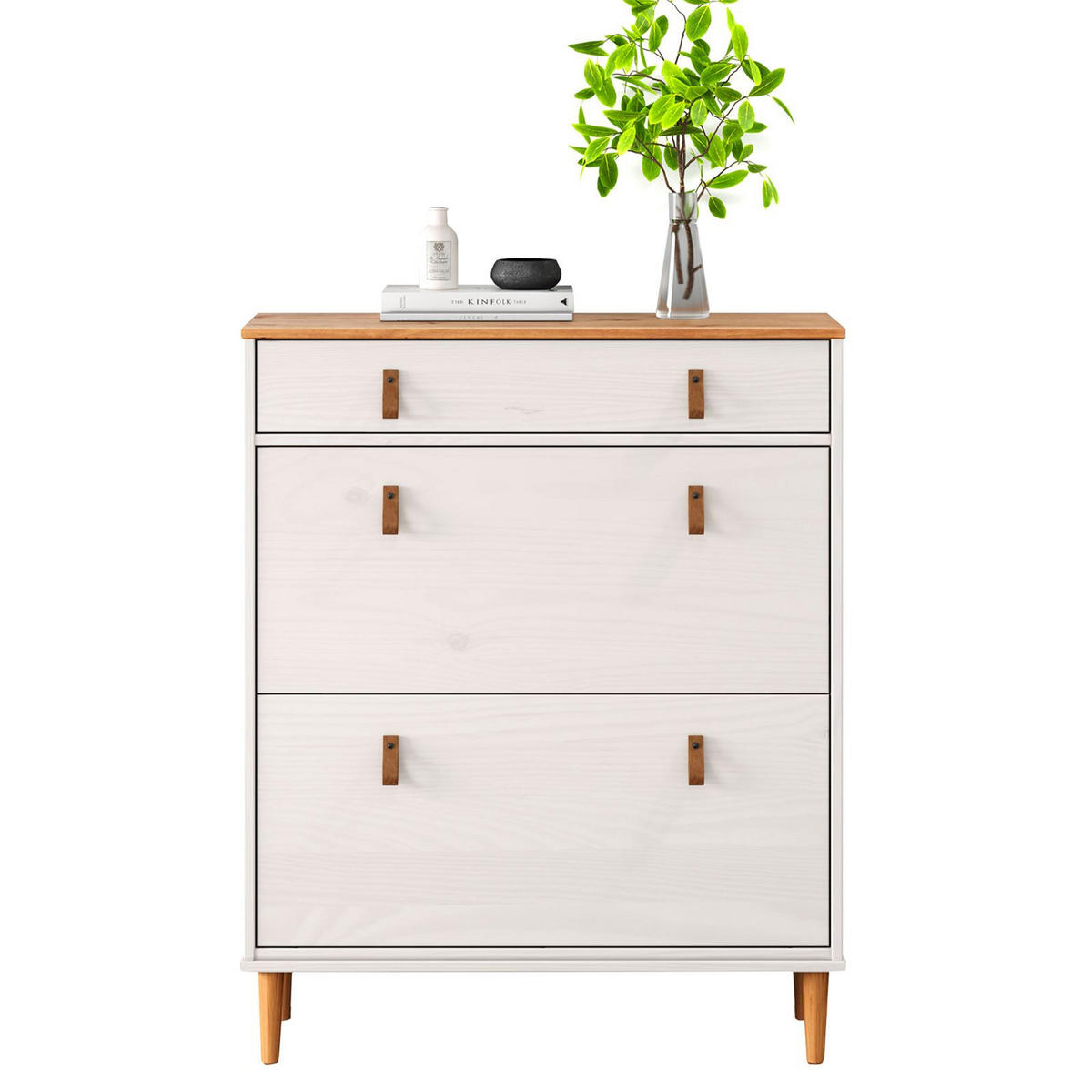 SCHUHKIPPER MIKKA weiß/Eiche - Eichefarben/Weiß, Holz (86/105/30cm) - IDIMEX