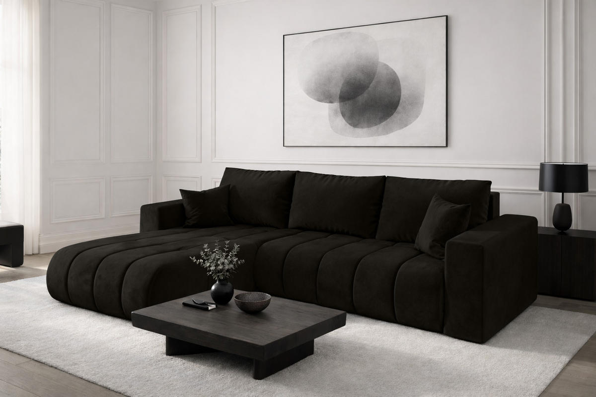 ECKSOFA mit schlaffunktion und bettkasten MILO PREMIUM, stoff MONOLITH, Dunkelgrau, Links - Dunkelgrau, Holz (280/190cm) - Kaiser Möbel