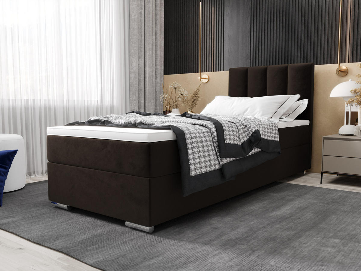 BOXBETT ZILANO 2 mit Matratze H3 und Topper 90x200 Itaka 41 - Dunkelbraun, Holz/Textil (90/200cm) - Bedante
