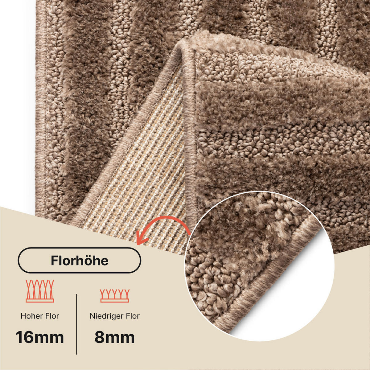 KURZFLORTEPPICH RELIEVO taupe geometrisch 3D-Struktur 200/300 cm - Taupe, Textil (200/300cm) - Tapiso