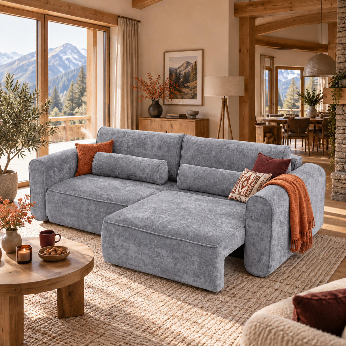 ECKSOFA MOTION mit Schlaffunktion 130x200 Webstoff Dunkelgrau - Dunkelgrau/Schwarz, Holz/Textil (250/166cm) - Muffo