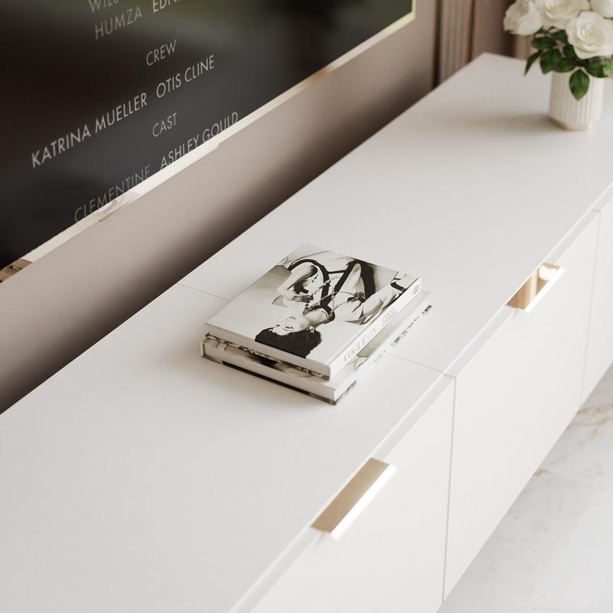 TV skříňka ANGEL 200 cm na nožkách s osvětlením BÍLÁ - bílá, kompozitní dřevo (200/49/40cm) - Idohome