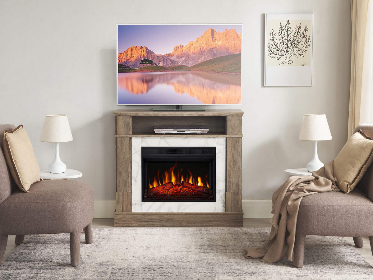 ELEKTROKAMIN For Living AF23S Graueiche – Breite 107 cm, 3D-Flammeneffekt, LED-Beleuchtung, Heizfunktion - Braun, Glas/Holzwerkstoff (102.2/90.6/20.6cm) - ArtiFlame