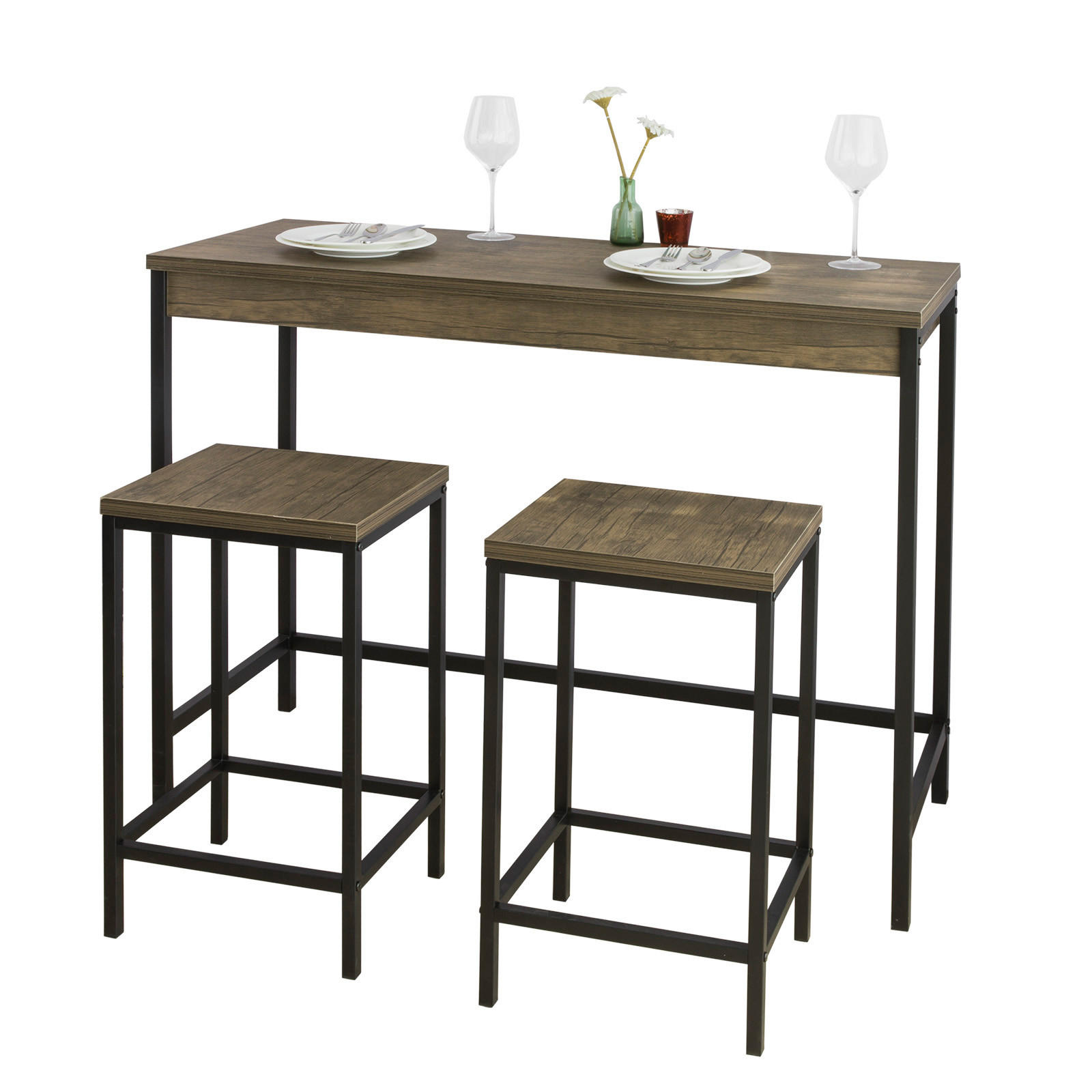 BARTISCH + 2 x BARHOCKER - Naturfarben, Holzwerkstoff (121/97/46cm) - SoBuy