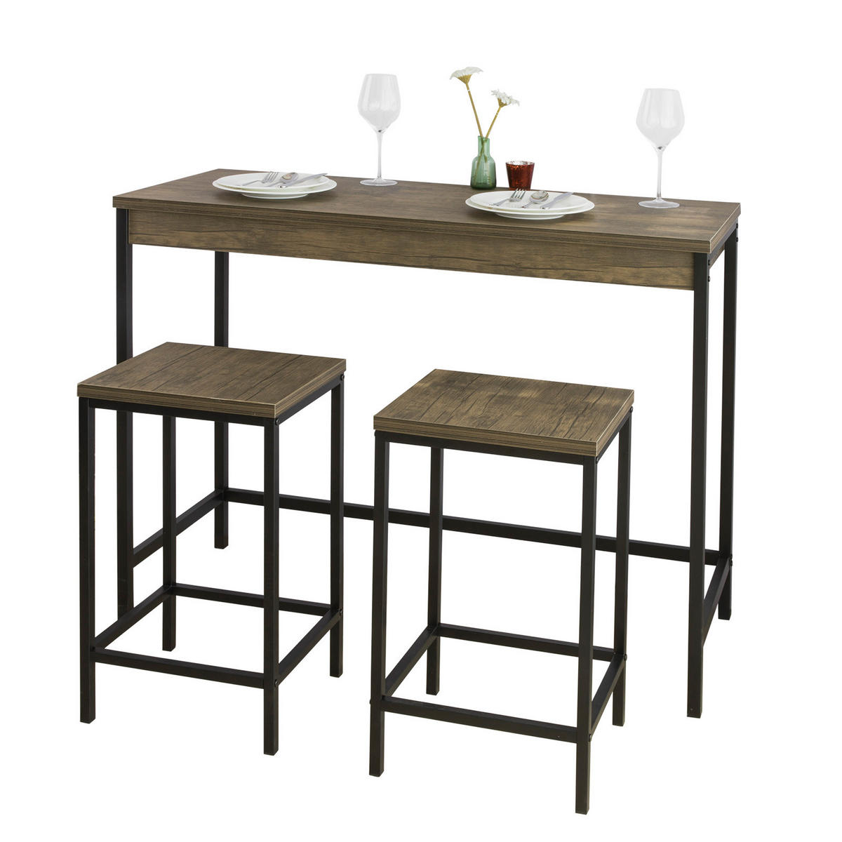 BARTISCH + 2 x BARHOCKER - Naturfarben, Holzwerkstoff (121/97/46cm) - SoBuy