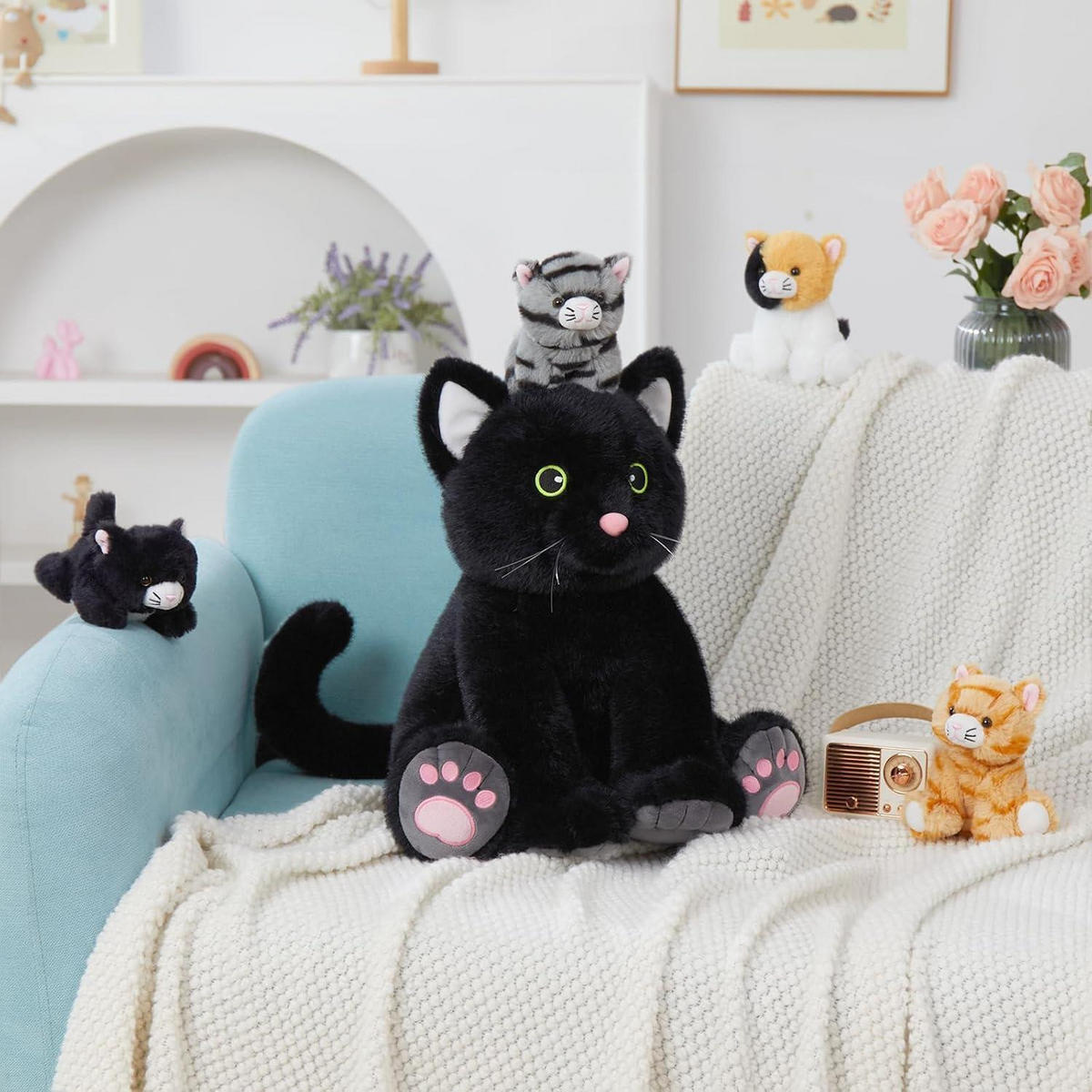PLÜSCHTIER 5-teiliges Set Katze mit Baby 40 cm - Multicolor, Textil (34/40cm)