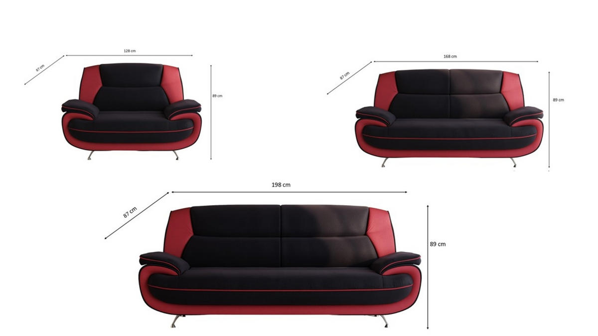 SOFAGARNITUR 3+2+1, Stoff Soft, Schwarz + Rot, Palermo - Schwarz, Holz (198/89/87cm) - Kaiser Möbel