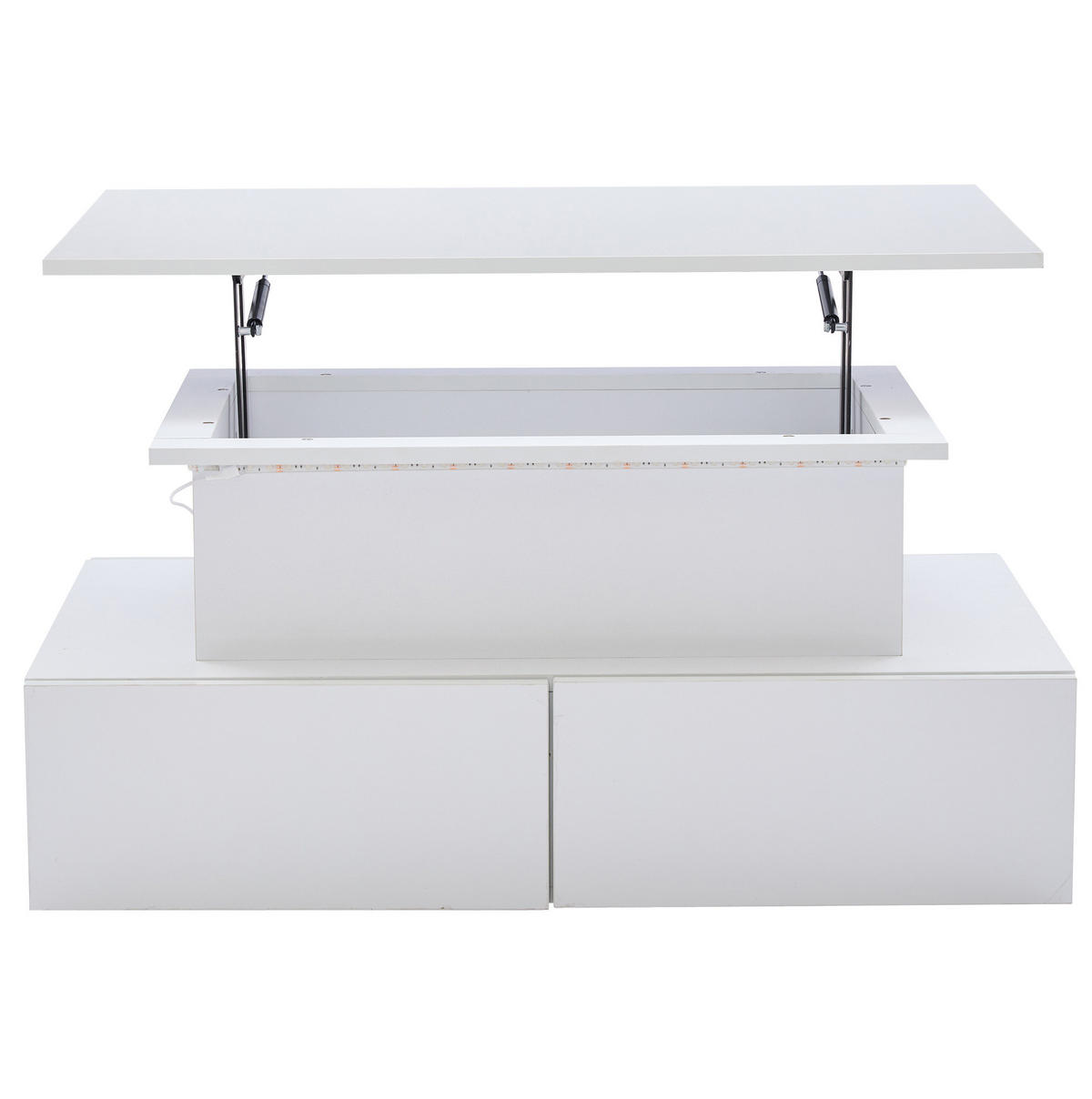 COUCHTISCH 90/55/41 cm mit LED-Beleuchtung, ausziehbarer Tischplatte und 4 Schubladen aus Spanplatte, Weiß - Weiß, Holzwerkstoff (90/55/41cm) - Redom