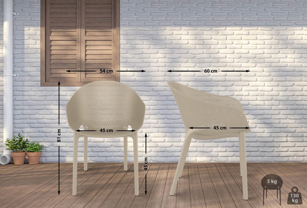 GARTENSTUHL Kunststoff Taupe - Taupe, Kunststoff (54/81/50cm) - CLP