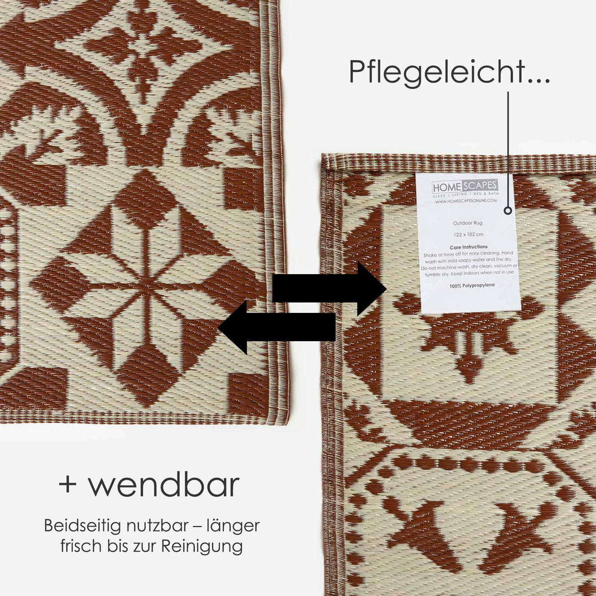 OUTDOORTEPPICH Kachel-Muster 120/180 cm - Braun, Kunststoff (122/182cm) - Homescapes