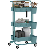 SERVIERWAGEN DE-12544 3 Ebenen mit Haken & Hängeboxen 42/38/86,5 cm Blaugrün - Weiß, Kunststoff (38/86.5/42cm) - ComfortXL