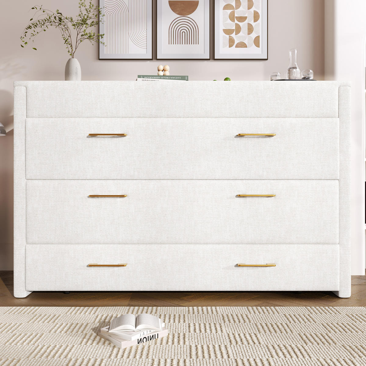SCHRANKBETT 140/200 cm in Beige Leinen mit Schublade, USB und Type-C - Beige, Holz/Holzwerkstoff (140/200cm) - WISHDOR