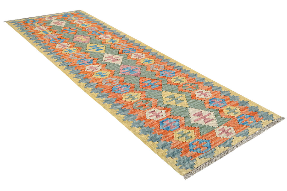 HANDWEBTEPPICH Kelim Gashgai Grün 248/61 cm Schurwolle - Grün, Textil (61/248cm) - Looma