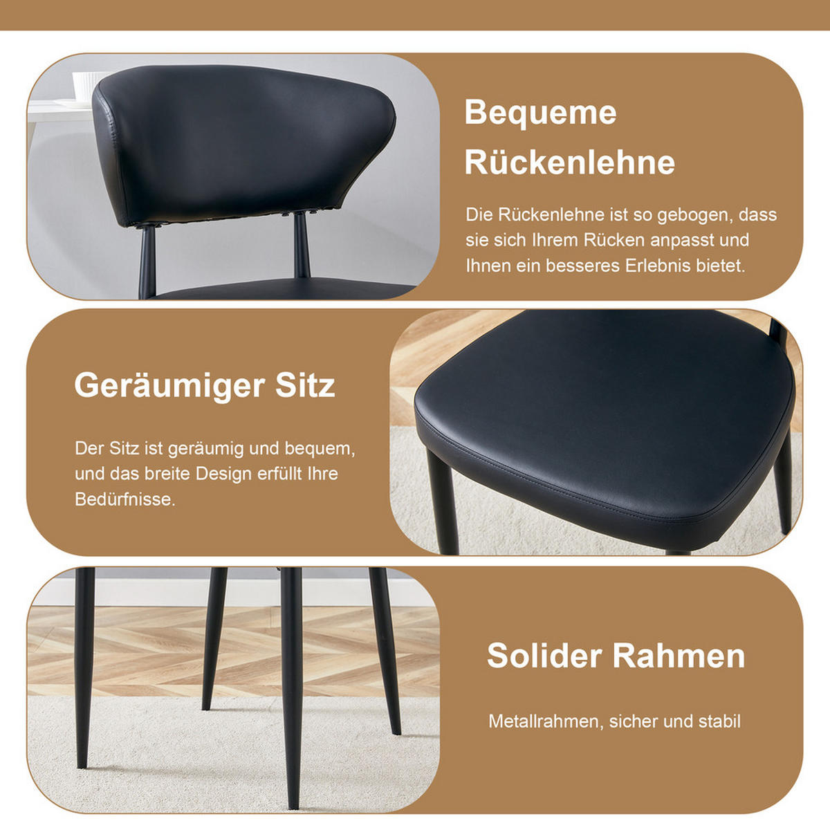 TISCHGRUPPE 3-tlg 100cm Holzoptik mit 2 schwarzen PU-Leder Sesseln - Schwarz/Braun, Holzwerkstoff/Metall (63/22/113.5cm) - Raelunyi