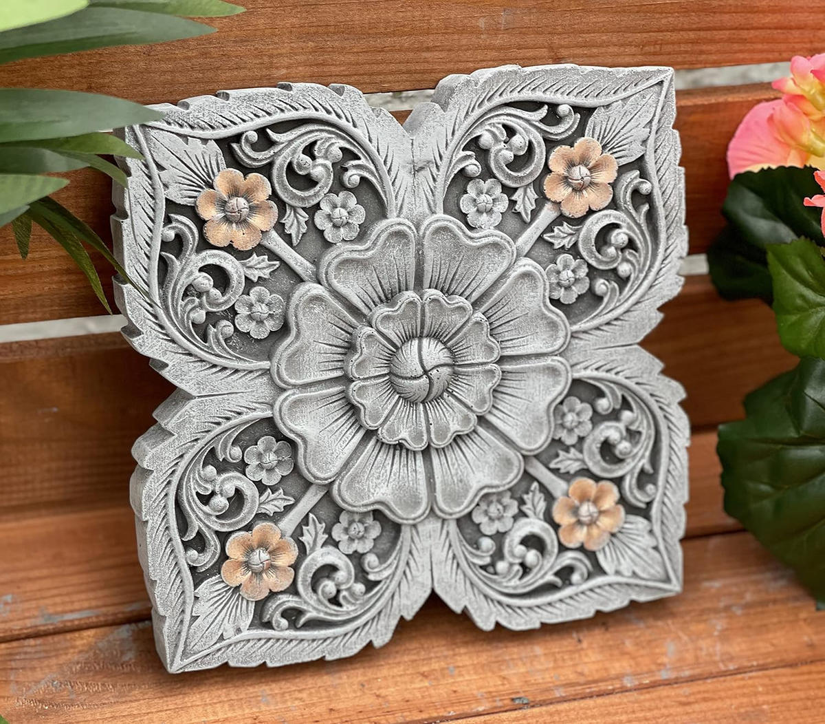 STEINFIGUR Mandala rund zur Wandmontage frostfest Steinguss - Grau, Stein (16/3/16cm) - stoneandstyle