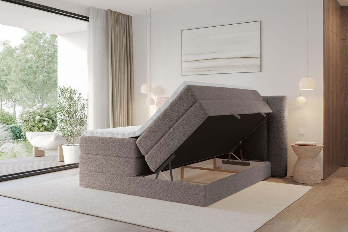 BOXSPRINGBETT mit Matratze H3/H4 - EVON KING - 140x200 cm Braun - Braun, Holzwerkstoff (140/200cm) - ALTDECOR