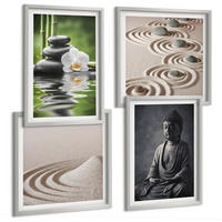 BILDER SET 4er Set - 50x50 cm & 40x60 cm Silberner Rahmen - Ein entspannter Buddha am Strand - Silberfarben, Kunststoff (50/50cm) - TULUP