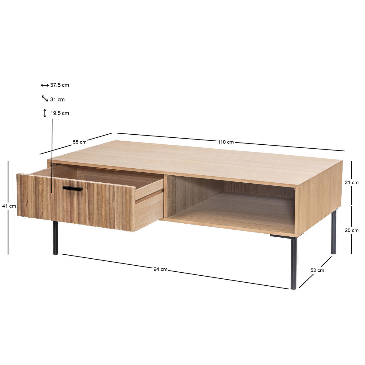 COUCHTISCH Rechteckig Braun 110 x 58 x 41 cm - Braun, Holz (58/110/41cm) - Nordlys