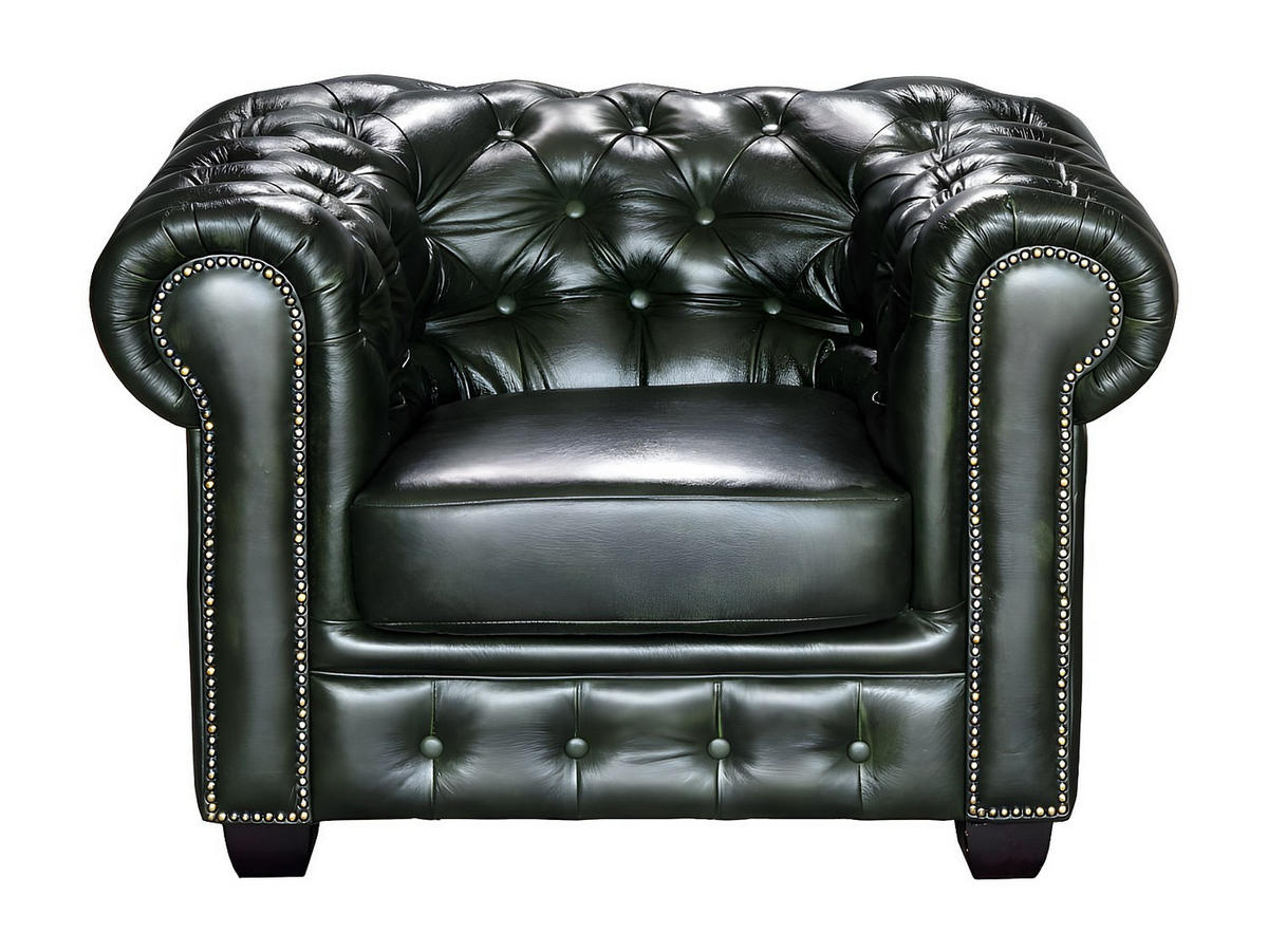 CHESTERFIELD Ledersessel - Büffelleder - Schwarzgrün - BRENTON - Grün, Leder (105/73/96cm) - Vente-Unique