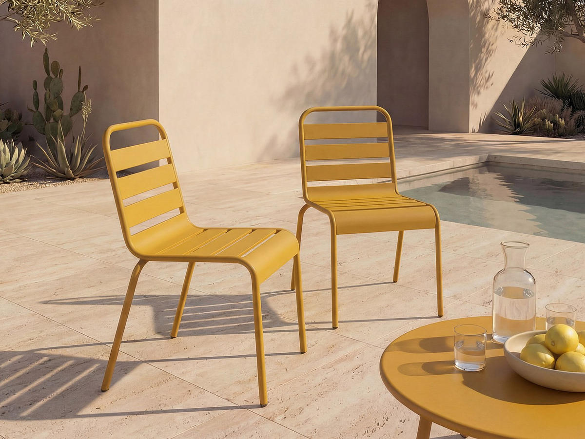 GARTENSTUHL - 47.5 cmcm x 59 cmcm - Metall - Senffarben - MIRMANDE - Gelb, Metall (47.5/79/59cm) - Vente-Unique