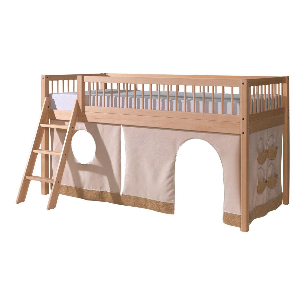 HALBHOHES BETT Kelci 90x200 Leiter + Textilset Buche Massivholz natur - Buchefarben, Holz (90/200cm) - 58aufmkessel
