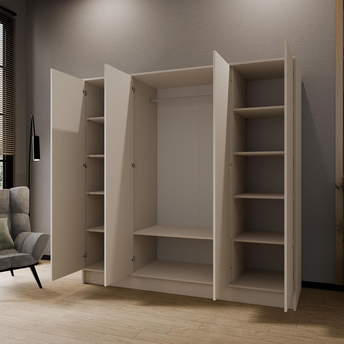 SCHRANK Kaschmir 200 ALA Glatt Ohne Spiegel Ohne Griffe - Ecru, Holzwerkstoff (200/200/51cm) - Sepro Meble