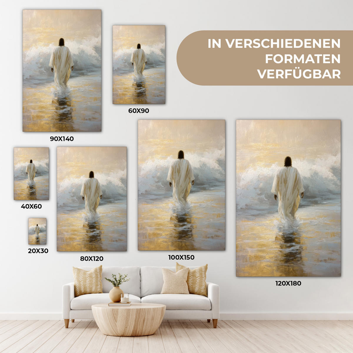 LEINWANDBILD Gemälde - Welle - Jesus - Abstrakt Deko Groß 90x140 cm - Goldfarben, Textil (90/140cm) - MuchoWow