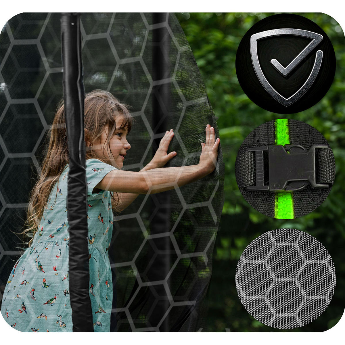PROFILIERTES Gartentrampolin 10 ft/312 cm mit Innennetz - Grün, Metall (312/312cm)