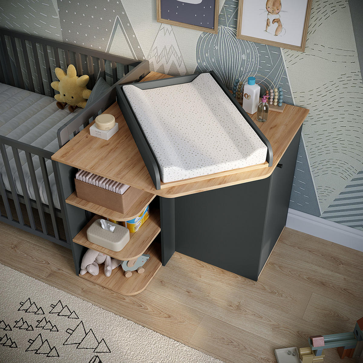 KOMODOVÝ PŘEBALOVACÍ STŮL Kristian Antracit/Artisan - antracitová, kompozitní dřevo (85/77.3/85cm) - Vicco