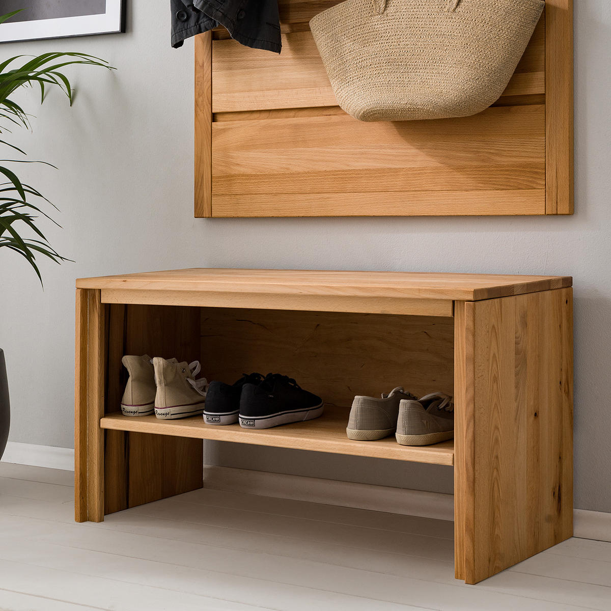 GARDEROBENBANK - Buche massiv - Buchefarben, Holz (90/49/40cm) - home24