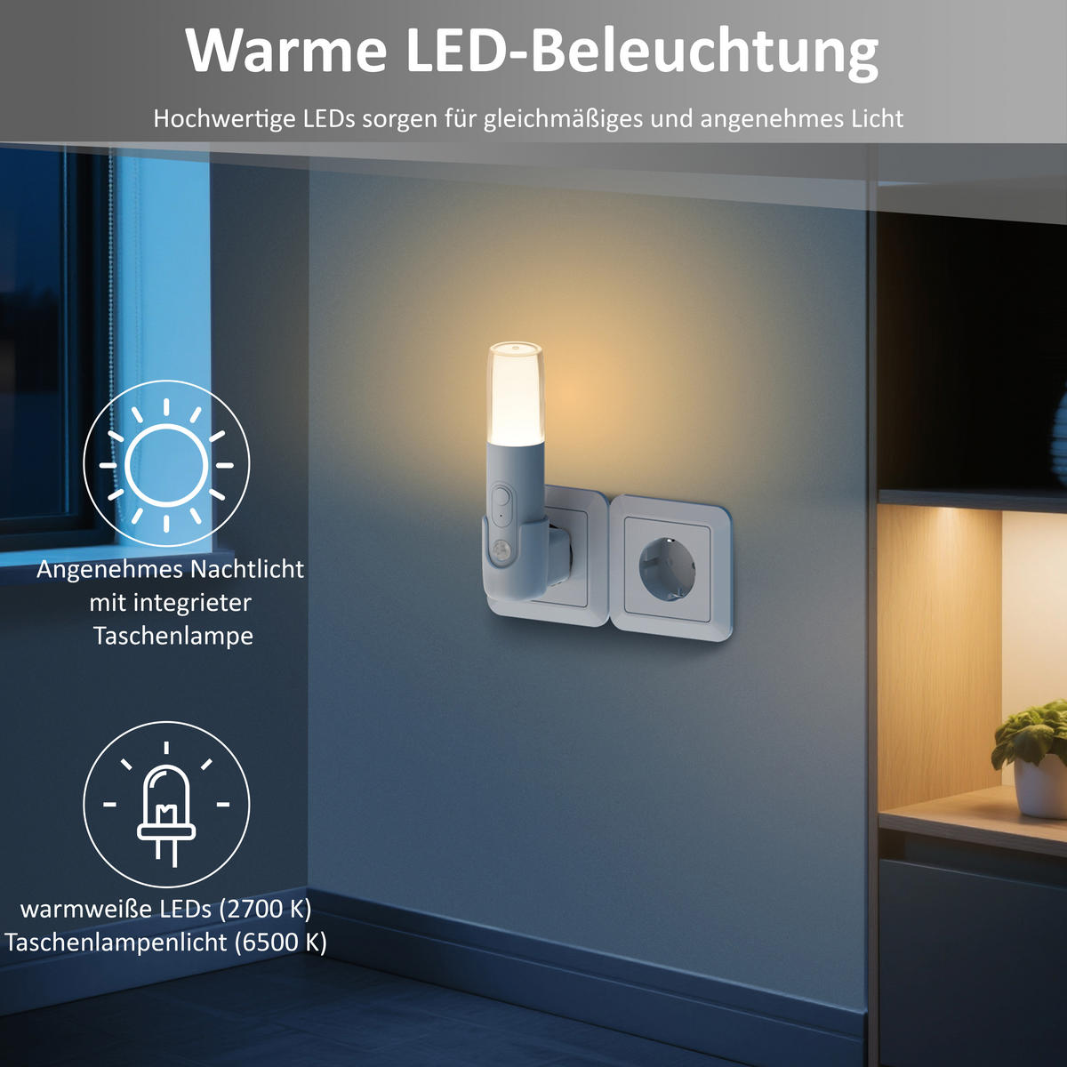 LED-ORIENTIERUNGSLEUCHTE Rund Weiß Kunststoff 2er-Set - Weiß, Kunststoff (9/4/15cm) - Northpoint