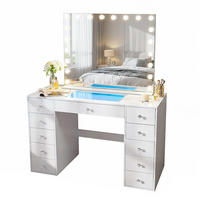 SCHMINKTISCH mit 11 Schubladen 130/55/81 CM und LED Beleuchtung Schminkspiegel 100 x 80 CM - Weiß, Holz/Metall (130/81/55cm) - VANITII