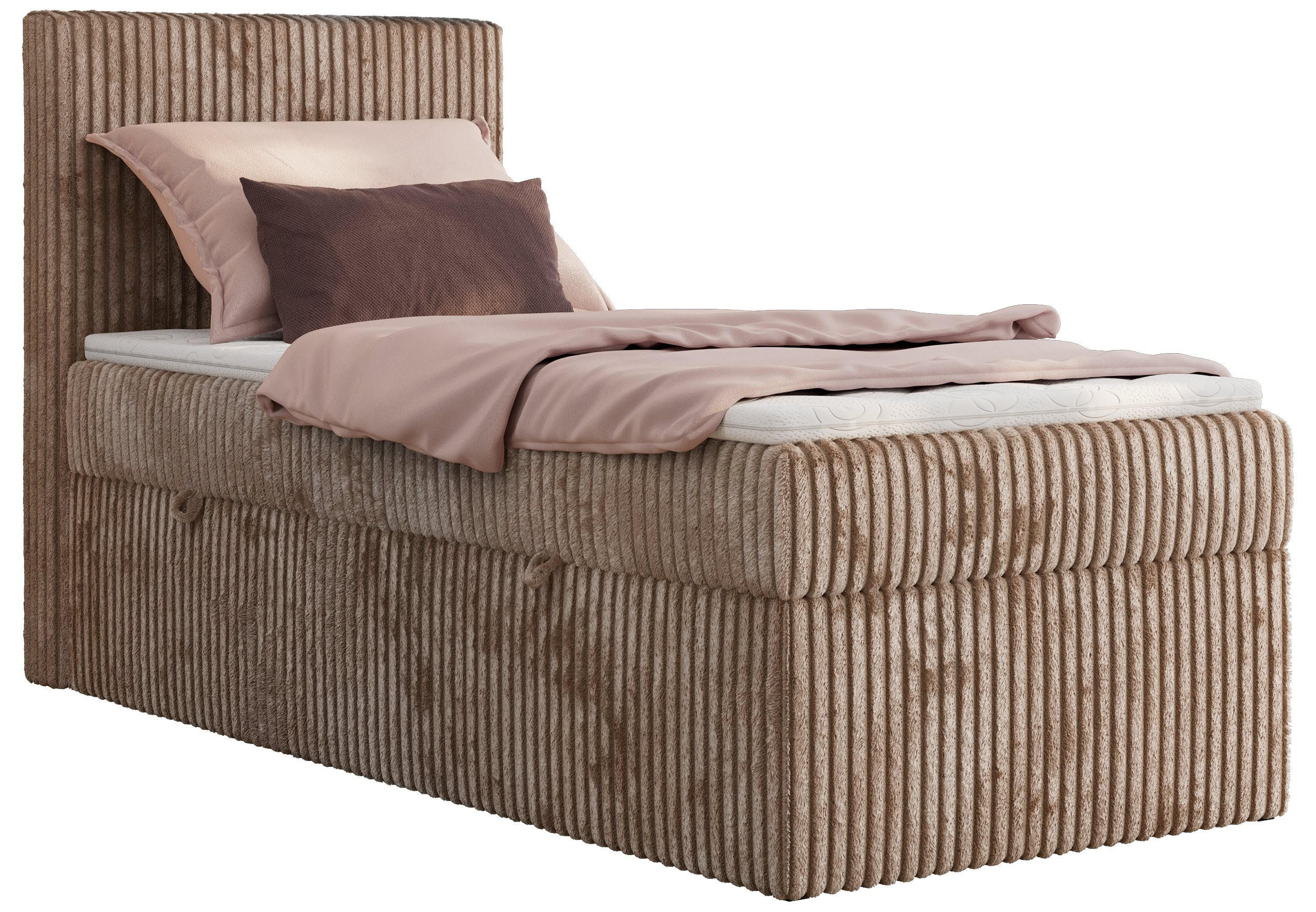 BOXBETT TILIANO 90/200 - Braun Cord - H3 - Visco Topper - Links - Braun, Textil (90/200cm) - MKS