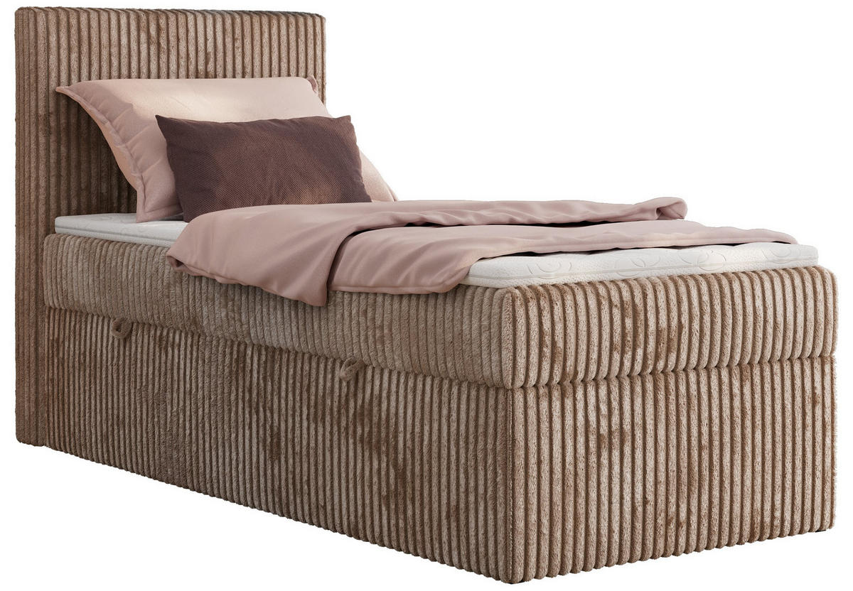 BOXBETT TILIANO 90/200 - Braun Cord - H3 - Visco Topper - Links - Braun, Textil (90/200cm) - MKS