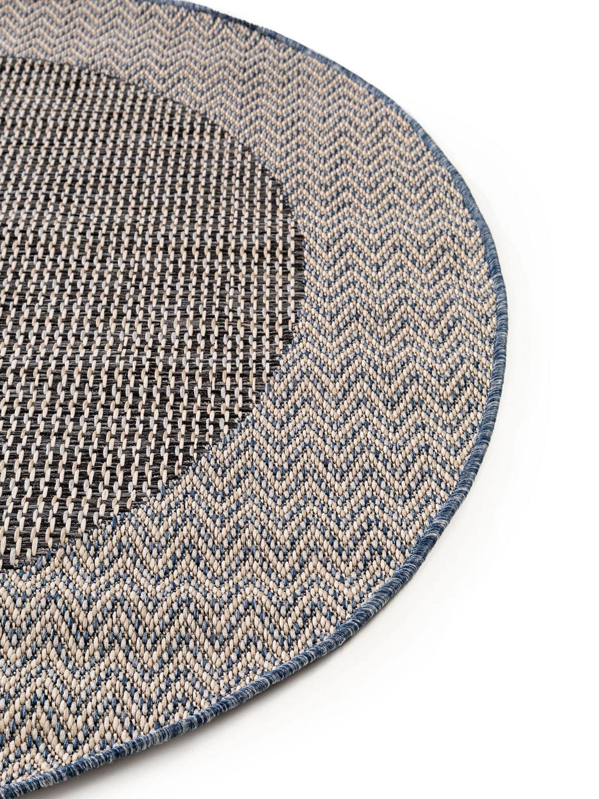 OUTDOORTEPPICH rund River Beige/Blau ø 130 cm rund - Blau/Beige, Kunststoff (130/1cm) - KUNSTLOFT
