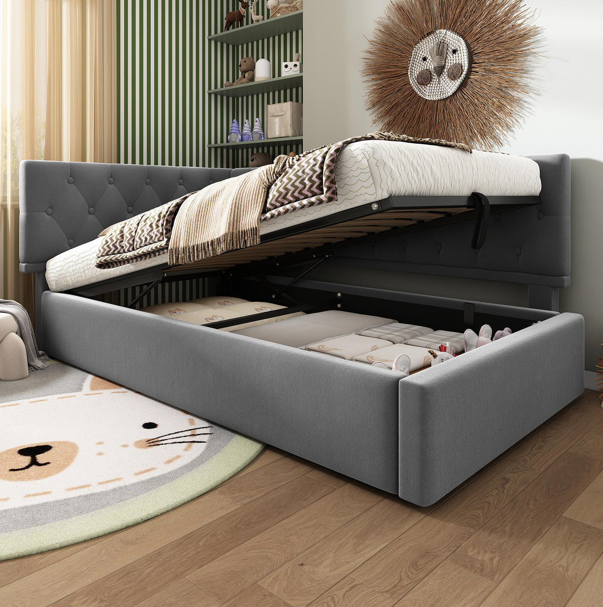 POLSTERBETT aus Samt 90x200 cm in Grau mit hydraulischem Stauraum - Grau, Textil (90/200cm) - Modfu