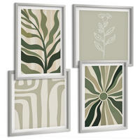 BILDER SET 4er Set - 50x50 cm & 40x60 cm Silberner Rahmen - Pflanzenmuster grüner Minimalismus - Silberfarben, Kunststoff (50/50cm) - TULUP