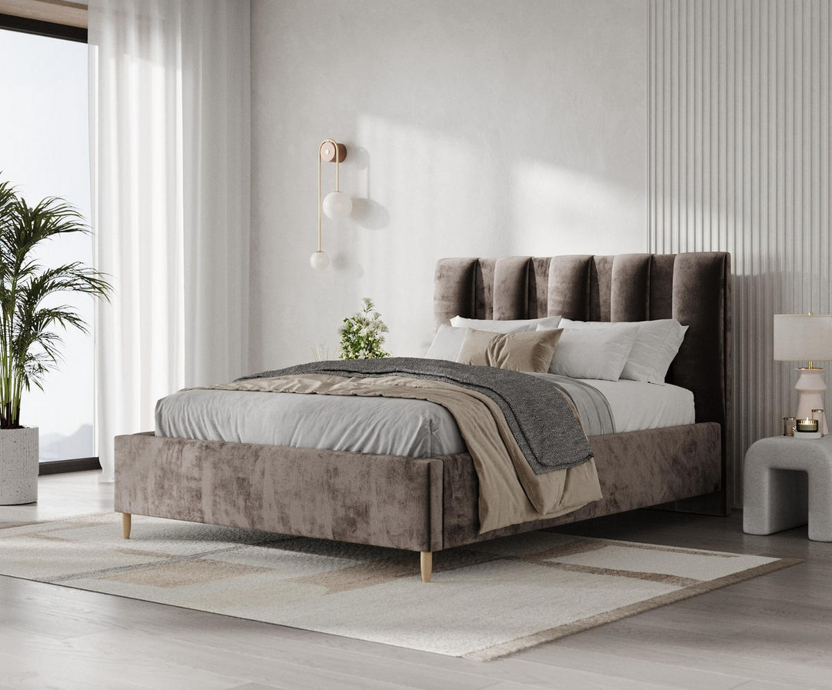 POLSTERBETT Loom 180/200 cm Braun im Lotta Stoff - Naturfarben/Braun, Holz/Holzwerkstoff (180/200cm) - AltaBeds