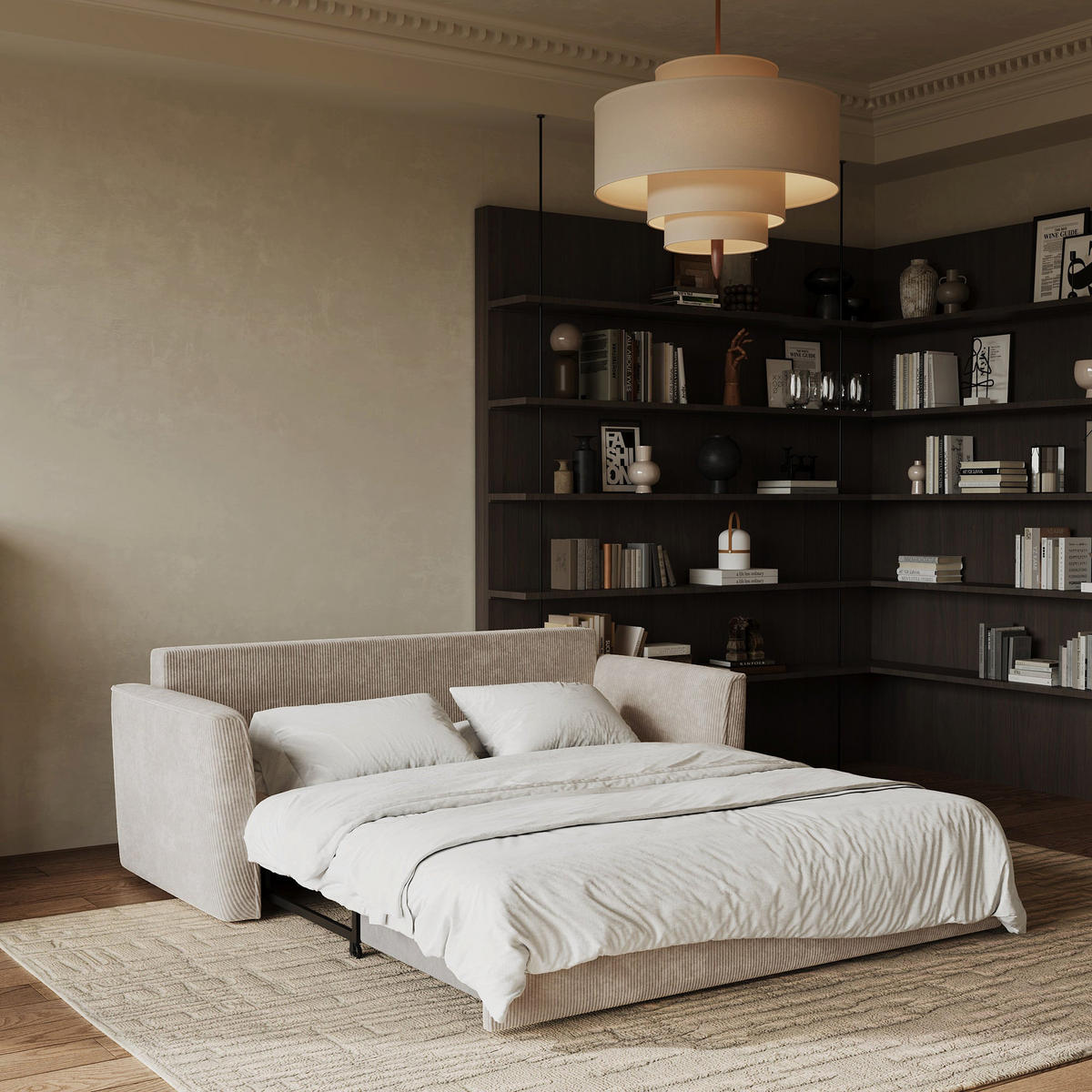 SCHLAFSOFA GERADE Gerippter Samt Taupe 180cm - Taupe, Textil (180/97/93.5cm) - Sia Home