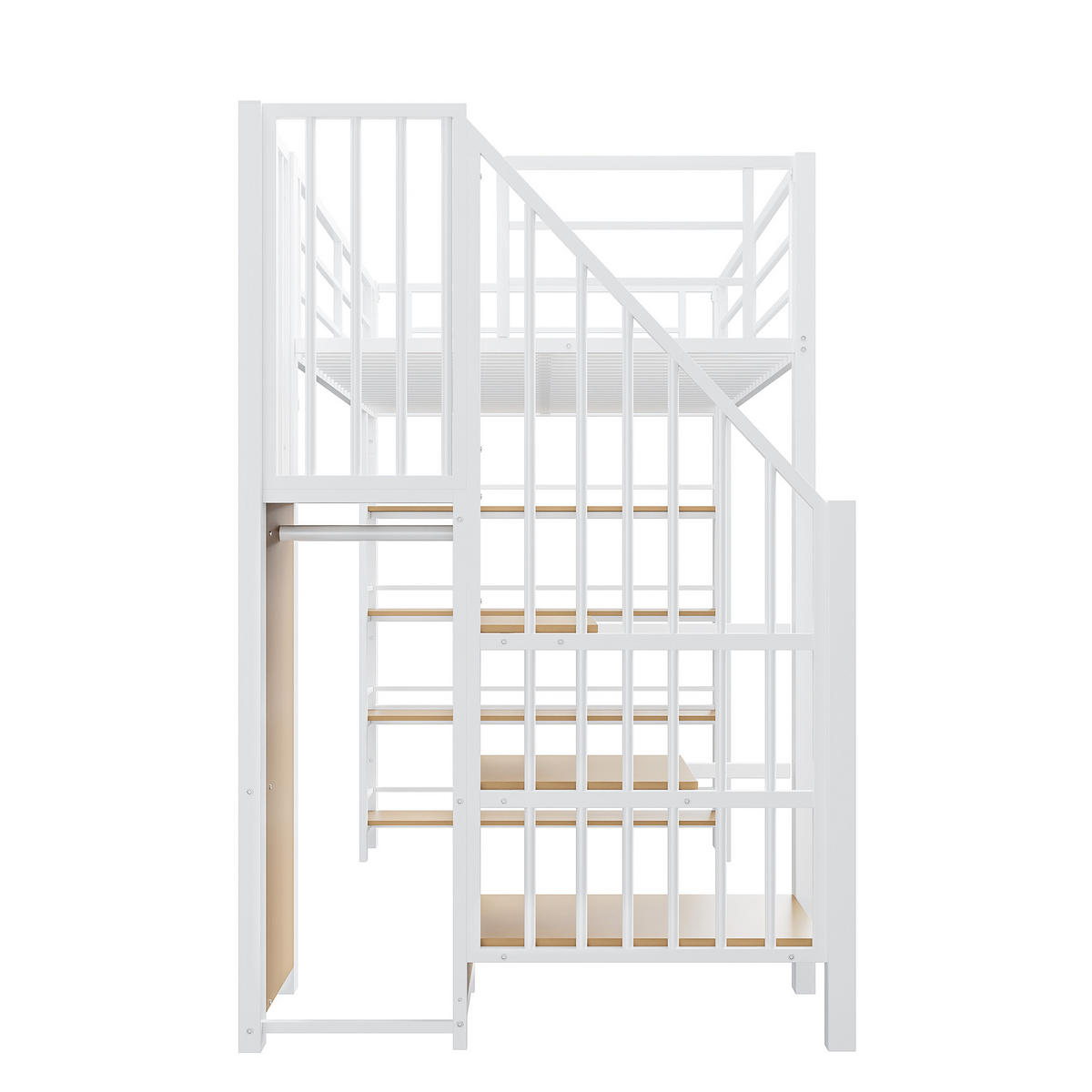 HOCHBETT 90/200 cm Weiß mit Sicherheitstreppe und Stauraum - Weiß, Metall (90/200cm) - OKWISH