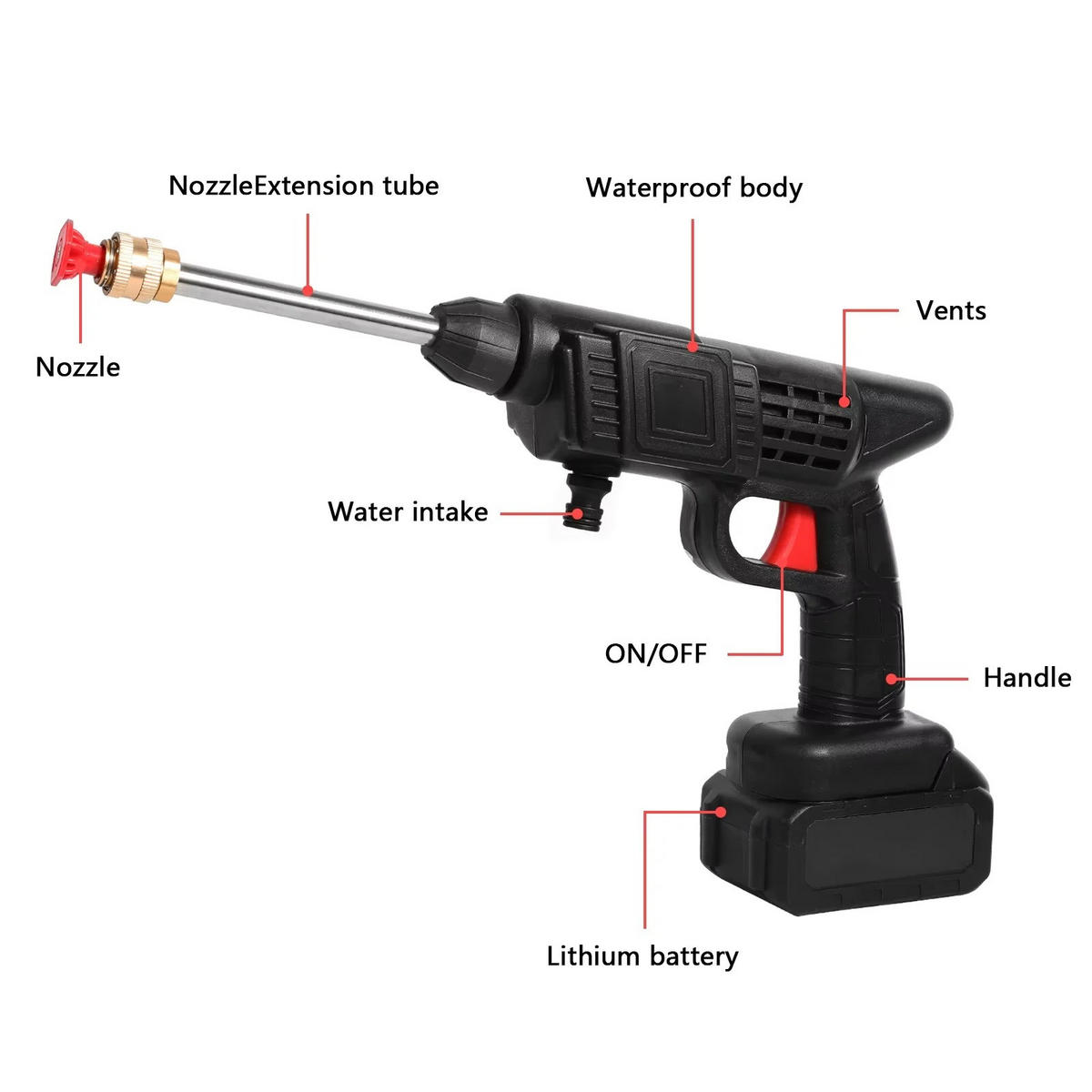 ELEKTRO-HOCHDRUCKREINIGER 50Bar, für Makita 24V Batterie mit 1 Batterie - Schwarz, Metall (41.5/23cm) - Coonoor