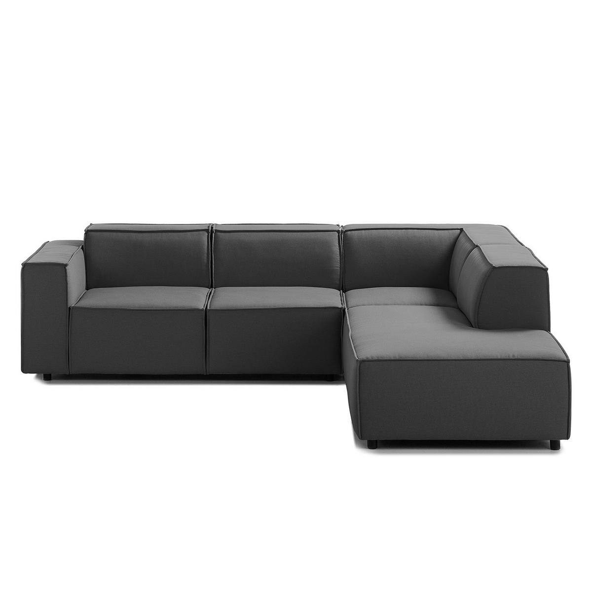 ECKSOFA mit Ottomane - Anthrazit/Schwarz, Kunststoff/Textil (260/234cm) - home24