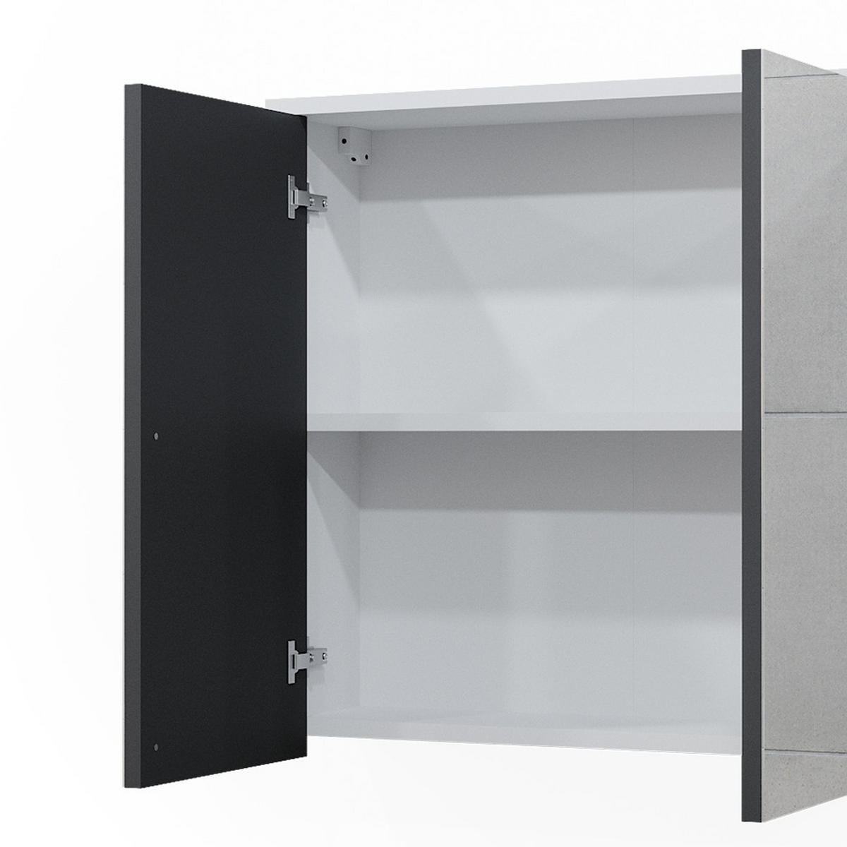 BADSPIEGELSCHRANK Maltin Weiß/Anthrazit 60 x 58 cm mit zwei Spiegeltüren - Weiß, Holzwerkstoff (60/58/17cm) - Vicco