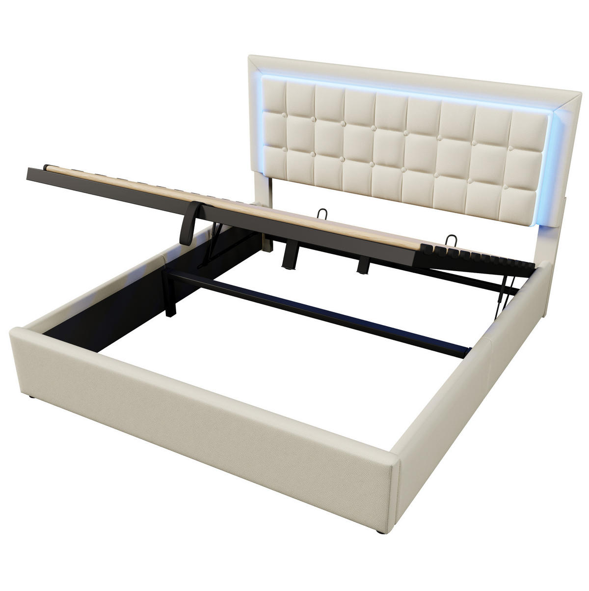 POLSTERBETT 160/200 cm weiß aus PU mit LED und Stauraum - Weiß, Kunststoff (160/200cm) - OKWISH