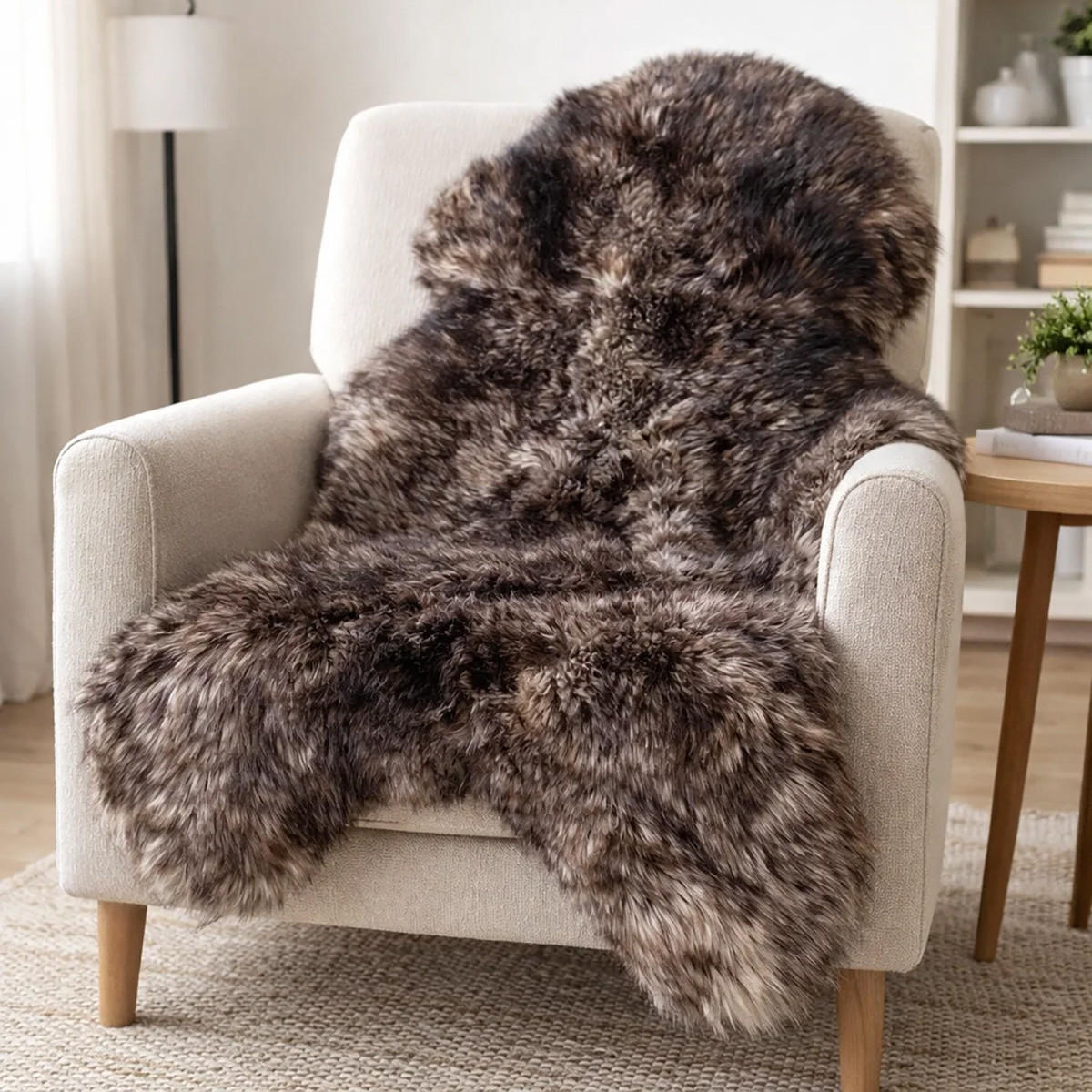 SCHAFFELL Premium Lammfell Natur ungeschoren weiche Wolle Schwarz geflammt ca. 105 cm - Schwarz Hochglanz, Fell (55/105cm) - Provellus